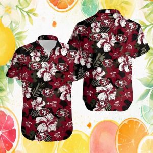 San Francisco 49ers Maroon & Black Bold Floral Tropical Fan Hawaiian Shirt San Francisco 49ers Maroon & Black Bold Floral Tropical Fan Hawaiian Shirt