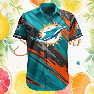 Miami Dolphins Abstract Geometric Pattern NFL Sporty Button Down Hawaiian Shirt Miami Dolphins Abstract Geometric Pattern NFL Sporty Button Down Hawaiian Shirt