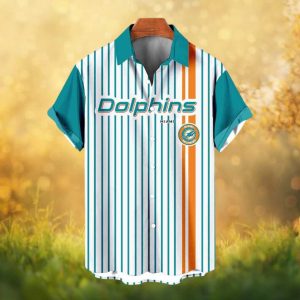 Miami Dolphins Aqua Pinstripe Summer Baseball Style Hawaiian Shirt