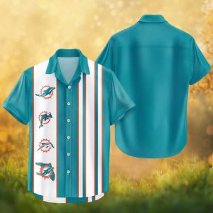 Miami Dolphins Aqua Vertical Stripe NFL Summer Hawaiian Shirt Short Sleeve Button Down