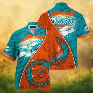 Miami Dolphins Aqua and Orange Split Pattern Team Hawaiian Shirt