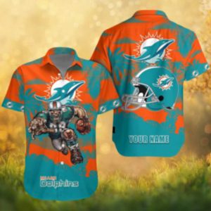 Miami Dolphins Custom Name Monster Player Graphic Teal & Orange Hawaiian Shirt