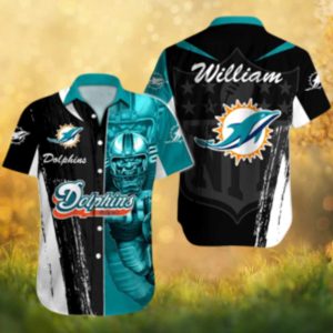 Miami Dolphins Custom Name Split Graphic Player Helmet Hawaiian Shirt