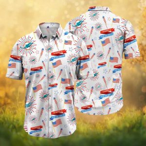 Miami Dolphins Happy 4th of July Fireworks White Hawaiian Shirt