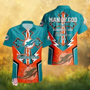 Miami Dolphins Man of God Husband Dad Cross Hawaiian Shirt