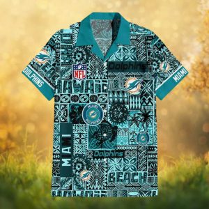 Miami Dolphins NFL Hawaiian Shirt Aqua Teal Tropical Polynesian Print Summer Top