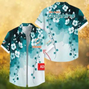 Miami Dolphins Ombre Teal Cherry Blossom Custom Hawaiian Shirt