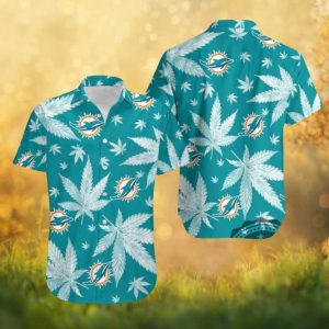 Miami Dolphins Palm Leaf Pattern Hawaiian Shirt Teal NFL Beach Wear
