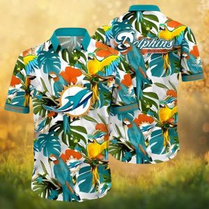 Miami Dolphins Parrot and Jungle Floral Hawaiian Shirt Tropical NFL Style