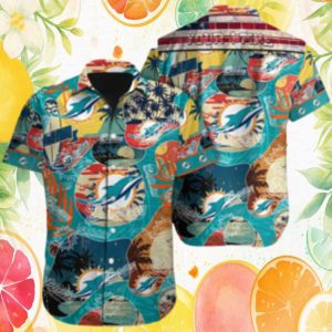 Miami Dolphins Personalized Retro Surfboard & Sunset Collage Hawaiian Shirt Miami Dolphins Personalized Retro Surfboard & Sunset Collage Hawaiian Shirt