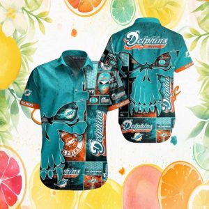 Miami Dolphins Punisher Skull Grunge Style Pattern Hawaiian Shirt Miami Dolphins Punisher Skull Grunge Style Pattern Hawaiian Shirt