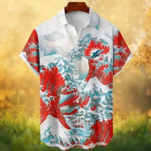 Miami Dolphins Red Great Wave Hawaiian Shirt NFL Fan Summer Gear