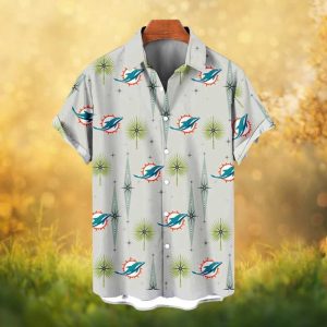 Miami Dolphins Retro Mid Century Modern Palm Hawaiian Shirt