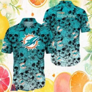 Miami Dolphins Skull & Floral Pattern Hawaiian Shirt Aqua Teal Miami Dolphins Skull & Floral Pattern Hawaiian Shirt Aqua Teal