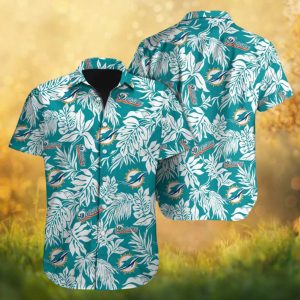 Miami Dolphins Teal Leaf Silhouette NFL Hawaiian Shirt