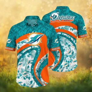 Miami Dolphins Teal & Orange Tropical Hibiscus Floral Hawaiian Shirt Miami Dolphins Teal & Orange Tropical Hibiscus Floral Hawaiian Shirt