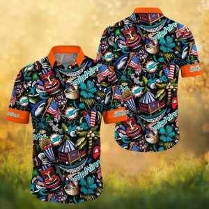 Miami Dolphins Tiki Totem Graffiti Art NFL Hawaiian Shirt