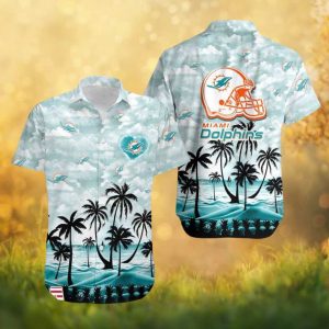 Miami Dolphins Tropical Beach Palm Tree Helmet Hawaiian Shirt