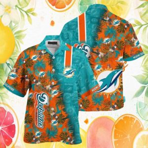 Miami Dolphins Tropical Palm Leaves Teal & Orange Hawaiian Shirt Miami Dolphins Tropical Palm Leaves Teal & Orange Hawaiian Shirt