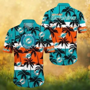 Miami Dolphins Tropical Sunset Palm Tree Pattern NFL Hawaiian Shirt