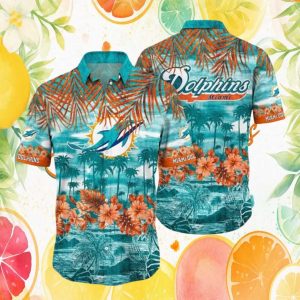 Miami Dolphins Vintage Sunset Beach Palm Tree Hawaiian Shirt Miami Dolphins Vintage Sunset Beach Palm Tree Hawaiian Shirt