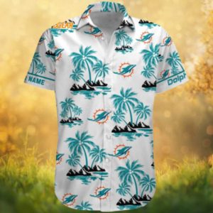 Miami Dolphins White Minimalist Palm & Mountain NFL Hawaiian Shirt