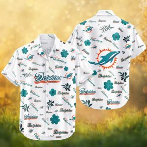Miami Dolphins White Tropical Teal & Orange NFL Hawaiian Shirt