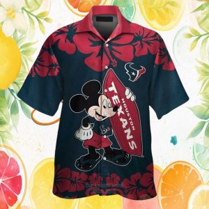 Mickey Mouse Houston Texans Surfing Hibiscus Navy Hawaiian Shirt Mickey Mouse Houston Texans Surfing Hibiscus Navy Hawaiian Shirt