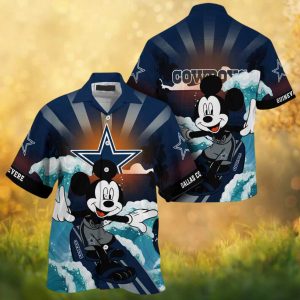 Mickey Mouse Surfing Dallas Cowboys Star Logo Beach Hawaiian Shirt