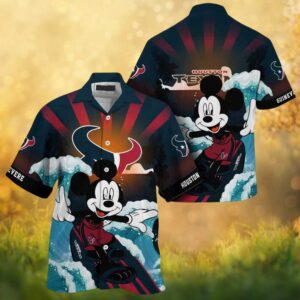 Mickey Mouse Surfing Houston Texans Beach Sunset Hawaiian Shirt