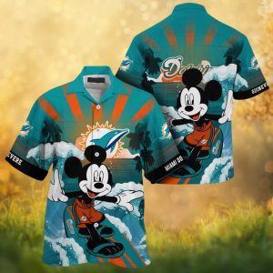 Mickey Mouse Surfing Miami Dolphins Beach Wave Hawaiian Shirt