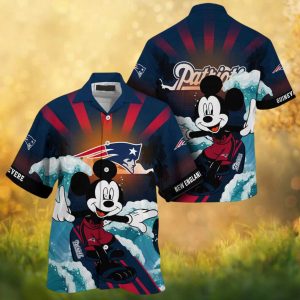 Mickey Mouse Surfing New England Patriots Summer Beach Hawaiian Shirt