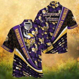 Minnesota Vikings Hawaiian Shirt Purple Floral Diagonal Sash Design Minnesota Vikings Hawaiian Shirt Purple Floral Diagonal Sash Design