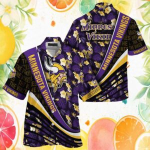 Minnesota Vikings Hawaiian Shirt Purple Floral Diagonal Sash Design