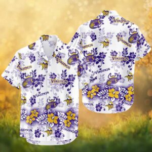 Minnesota Vikings Hibiscus Floral White Summer Hawaiian Shirt