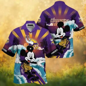 Minnesota Vikings Mickey Mouse Surfing Purple Wave NFL Hawaiian Shirt