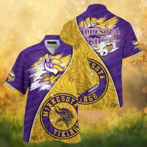 Minnesota Vikings NFL Hawaiian Shirt Split Gold and Purple Brush Graphic Minnesota Vikings NFL Hawaiian Shirt Split Gold and Purple Brush Graphic