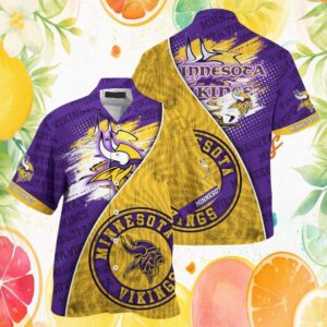 Minnesota Vikings NFL Hawaiian Shirt Split Gold and Purple Brush Graphic