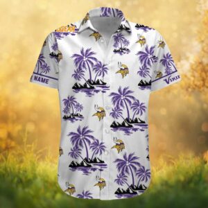 Minnesota Vikings White Purple Palms Sunset Tropical Beach Hawaiian Shirt