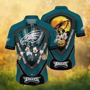 NFL Philadelphia Eagles Mickey Mouse Halloween Moonlight Graphic Hawaiian Shirt NFL Philadelphia Eagles Mickey Mouse Halloween Moonlight Graphic Hawaiian Shirt