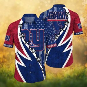 NY Giants Ripped Lace Up American Flag Patriotic Graphic Hawaiian Shirt
