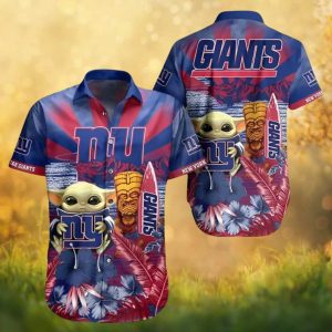 NY Giants Tiki Surf Baby Yoda Grogu Tropical Hawaiian Shirt
