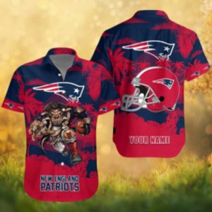 New England Patriots Custom Name Patriot Warrior Helmet Graphic Hawaiian Shirt