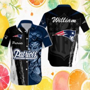 New England Patriots Custom Name Split Graphic Warrior Hawaiian Shirt New England Patriots Custom Name Split Graphic Warrior Hawaiian Shirt