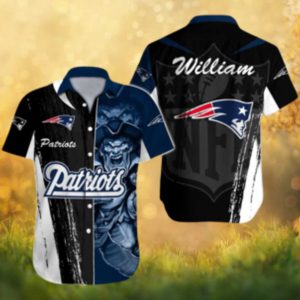 New England Patriots Custom Name Split Graphic Warrior Hawaiian Shirt