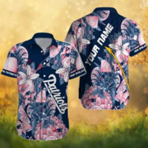 New England Patriots Custom Name Tropical Pineapple & Floral Navy Hawaiian Shirt