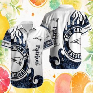 New England Patriots Custom Name White Flame Abstract Pattern Hawaiian Shirt New England Patriots Custom Name White Flame Abstract Pattern Hawaiian Shirt