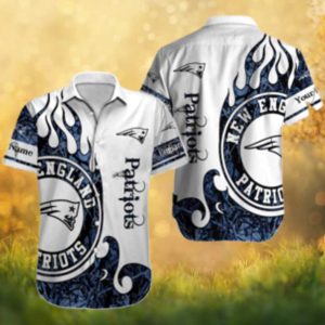 New England Patriots Custom Name White Flame Abstract Pattern Hawaiian Shirt