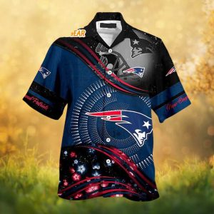 New England Patriots Geometric Fade Hawaiian Shirt Navy & Black Sportswear