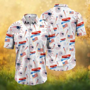 New England Patriots Happy 4th of July Fireworks White Hawaiian Shirt